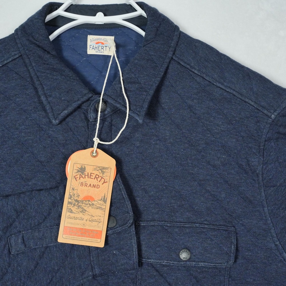 Faherty Epic Quilted Fleece CPO Navy Melange Mens XL Shirt Jacket MOF2209‎ NEW